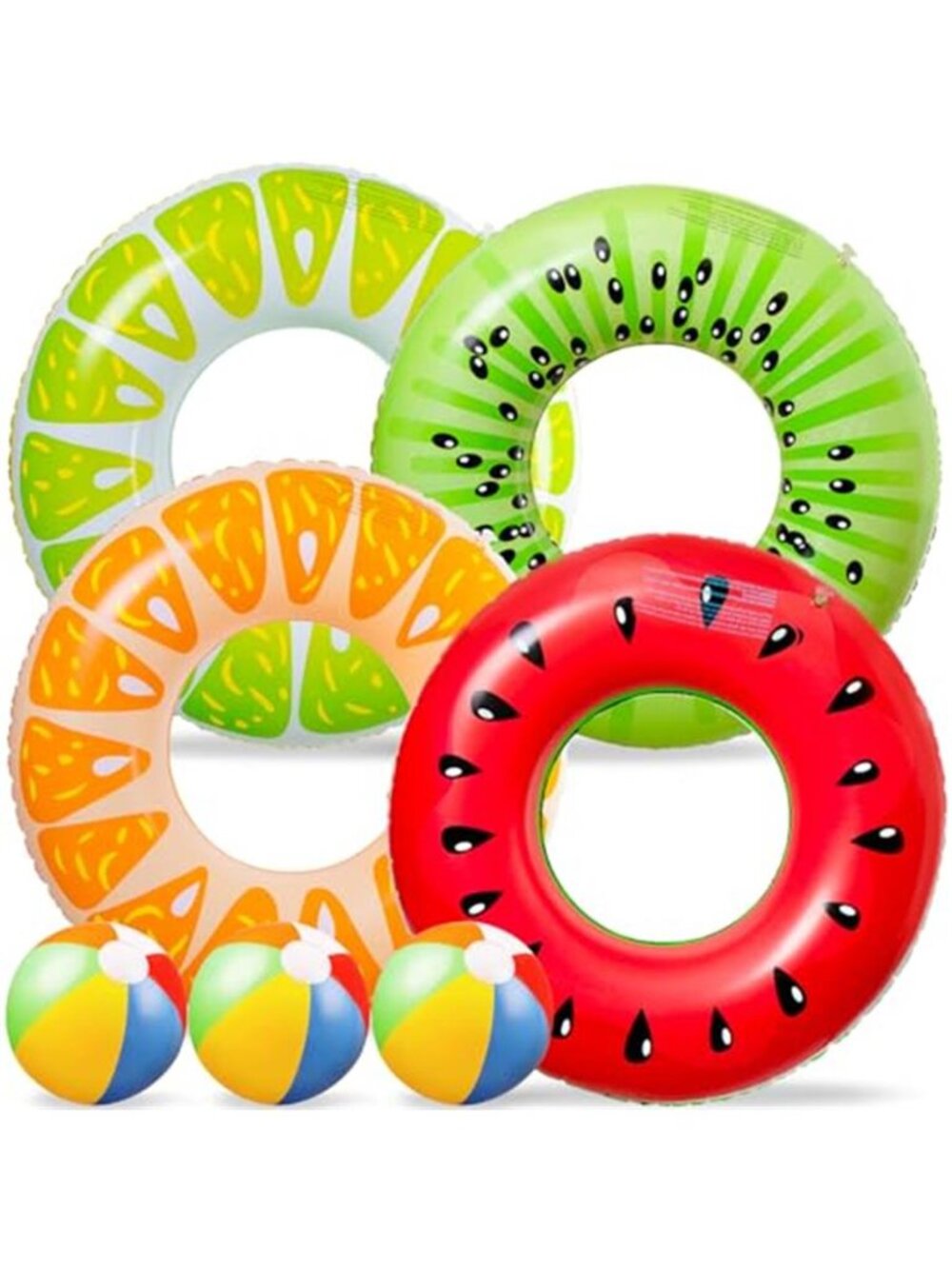 7 Pack Fruit Inflatable Swim Rings Beach Balls Pool Float Toys Kids Adults